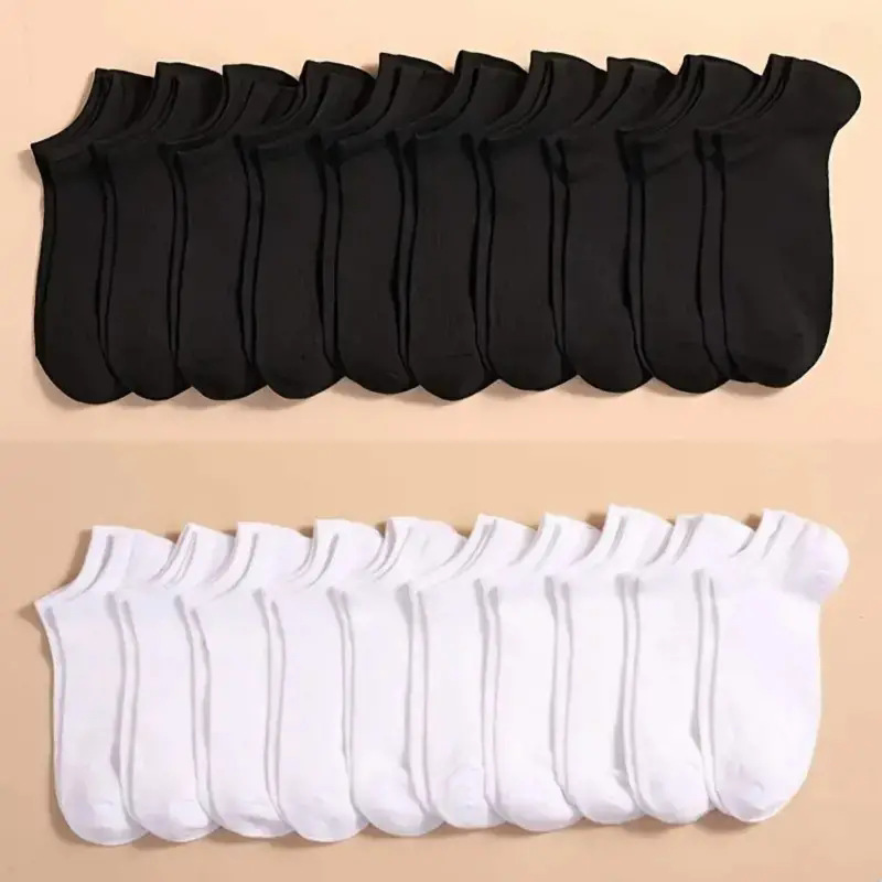 Ankle Sock Low Cut - 10 пар черно-белых носков-невидимок оптом, низкие