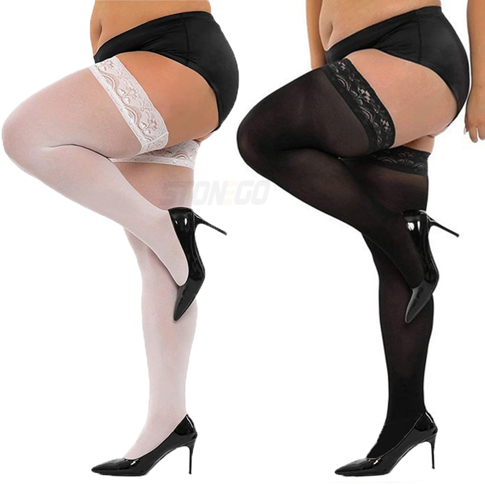 Thigh High Sock Stay Up - Женские ультратонкие кружевные чулки больших размеров,