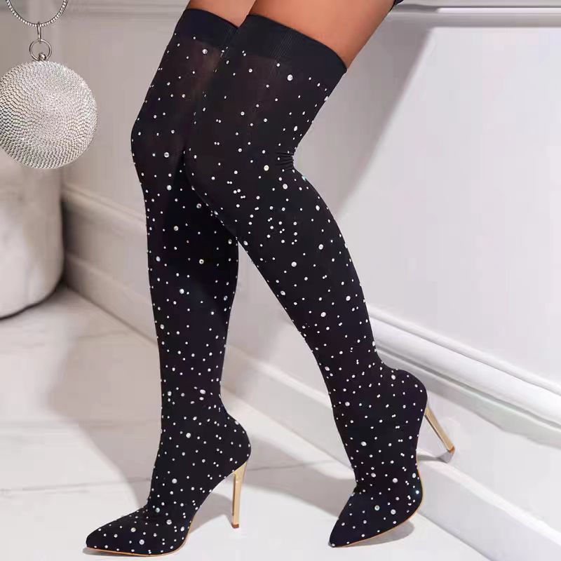 Knee High Sock Women - Женские эластичные сапоги со стразами, лето-осень