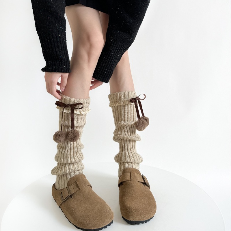 Boot Sock Slouchy - Верблюжьи вязаные гетры с меховой отделкой