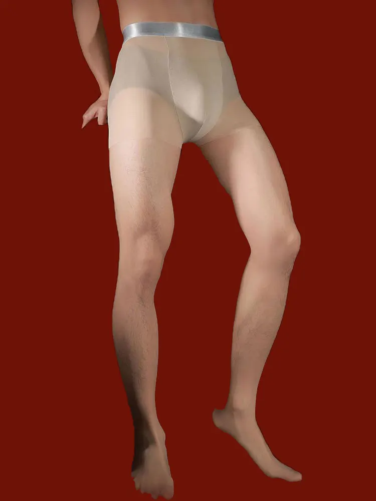 Tights Pantyhose Sheer - Мужские бесшовные серебристые колготки с высокой